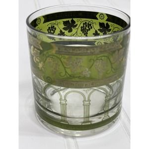 Vintage Cera Golden Grapes on Green Band Double Old Fashioned Highball Glass